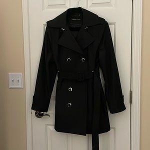 Calvin Klein Mid Thigh Black Trench Coat size Large.
